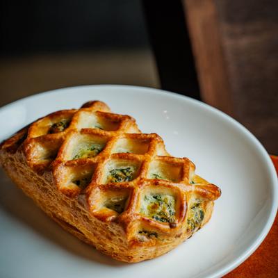Spinach and feta lattice pastry served on the plate.