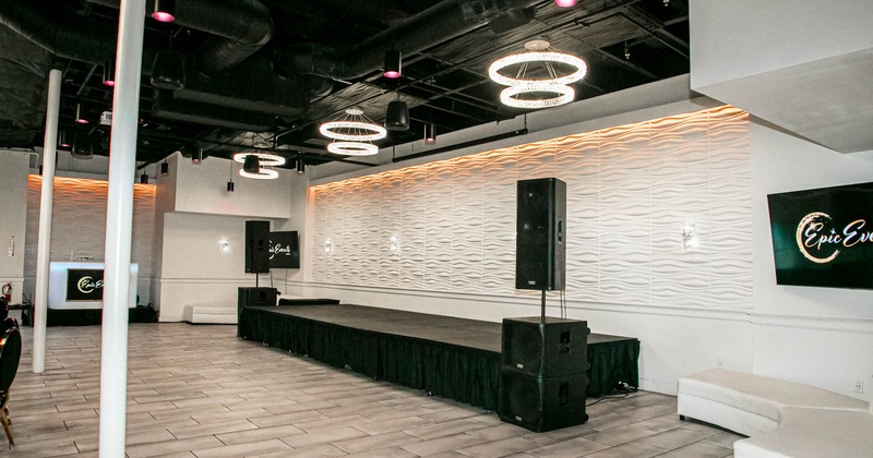 Stage with sound speakers