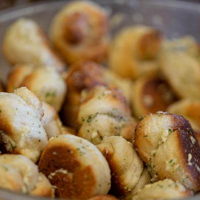 Garlic knots, closeup.
