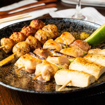 Skewered meat combo plate.