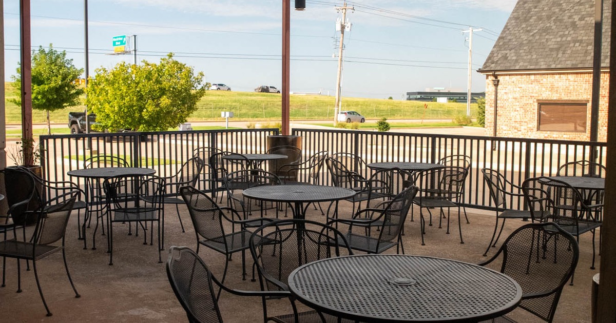 Exterior, seating area, covered seating area, street view