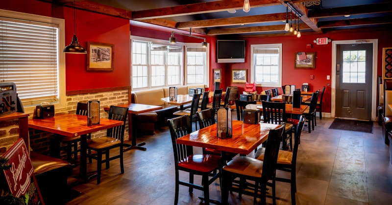 Interior, tables and chairs ready for guests