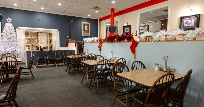 Cozy interior dining area, Christmas decoration