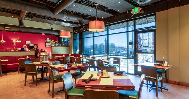 Interior, ta bles and chairs ready for guests