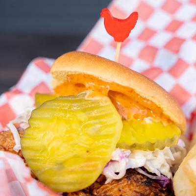 The Fire Sandwich Combo with fries, close-up.