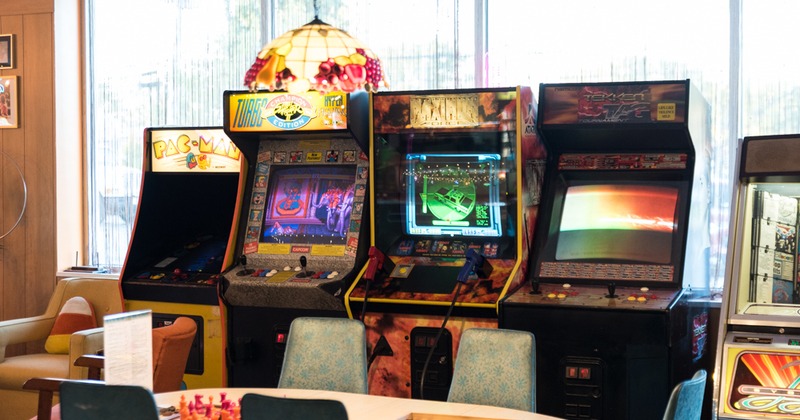 Collection of classic arcade video game cabinets