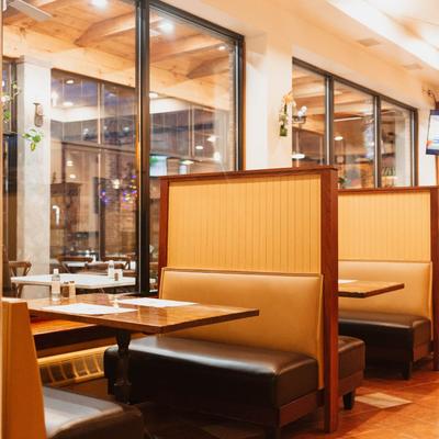 Inside, booth seating area