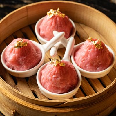 Steamed red dumplings.