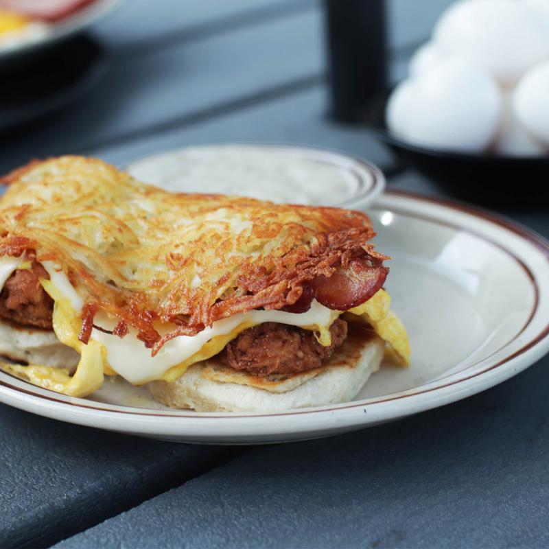 menu item 4 of 16, Smothered Biscuit with Bacon