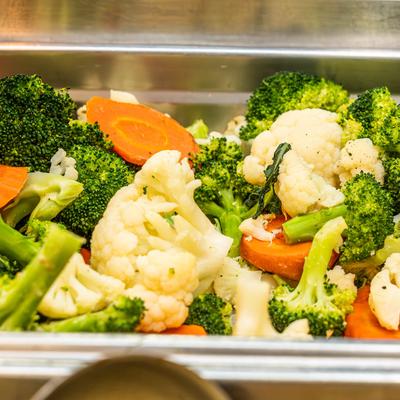 Steamed broccoli, cauliflower, and carrots.