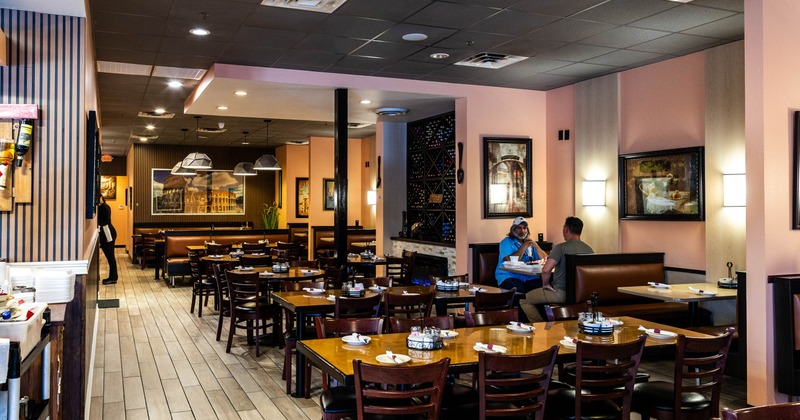 Interior, tables and chairs lined up