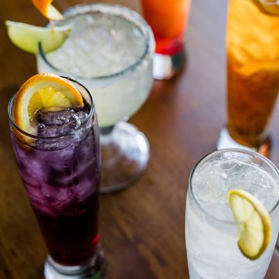 Various cocktails served on the table.