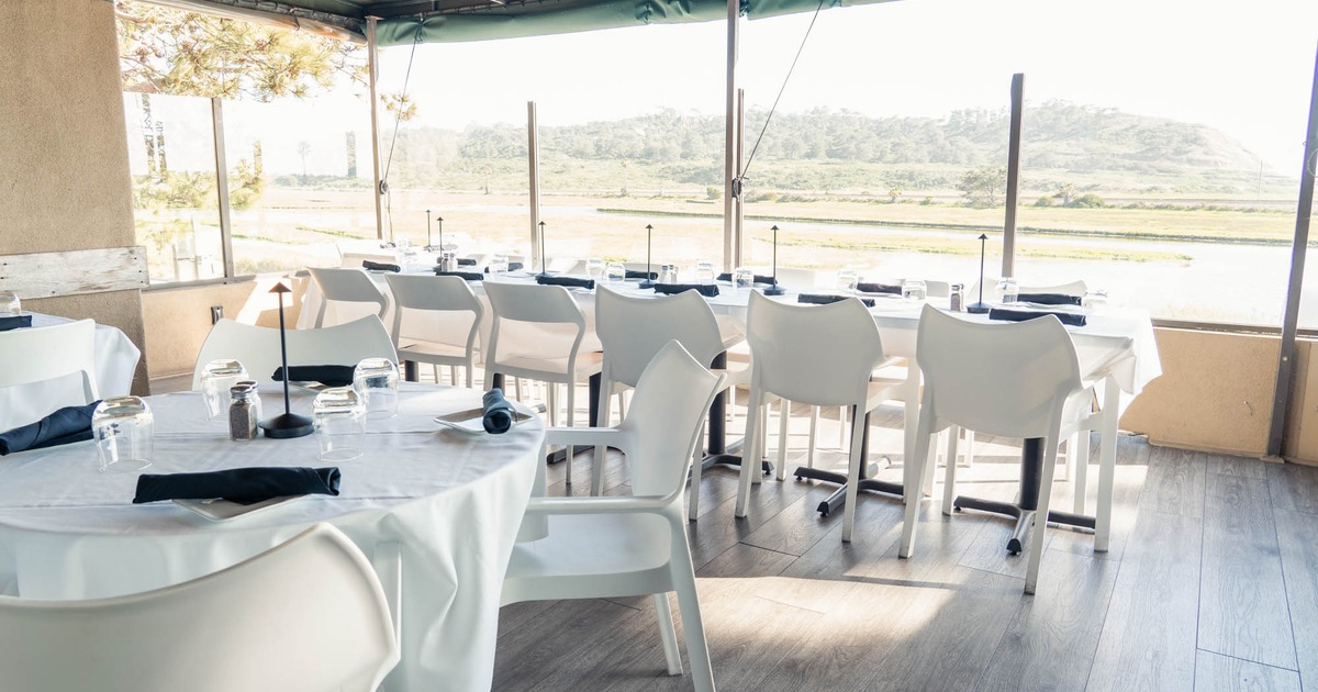 White tables and seats