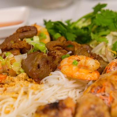 Vermicelli with Pork, Shrimp, and Imperial Rolls.
