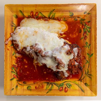 Eggplant Parmigiana, top view.
