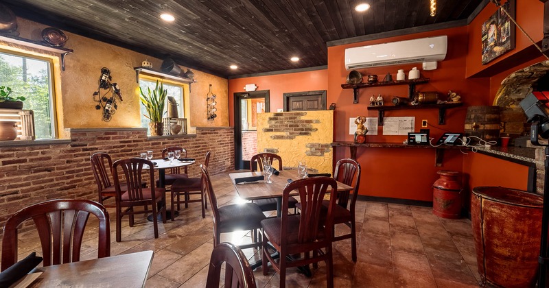 Interior, seating place with tables and chairs