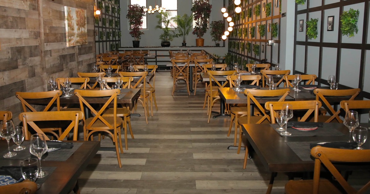 Inside, dining area, plant decorations