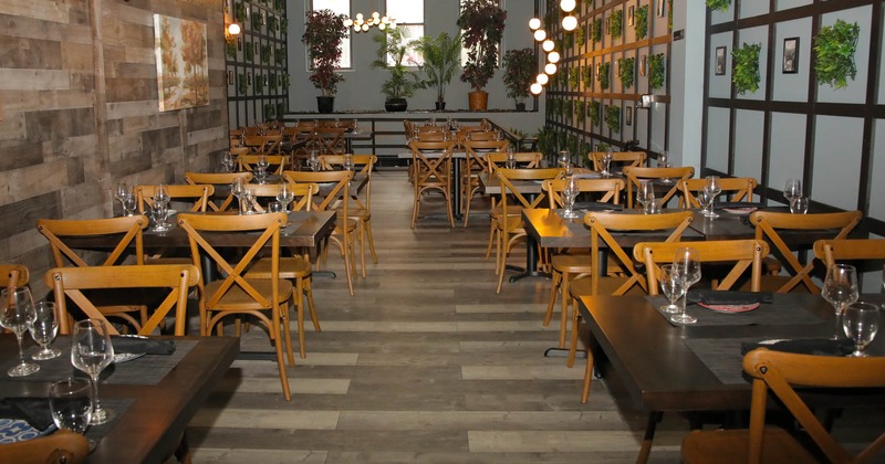 Inside, dining area, plant decorations