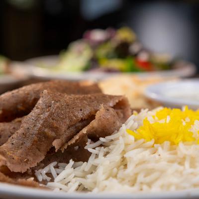 Lamb gyro and rice.