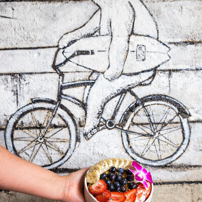 Fruit salad , picture on the wall in the back