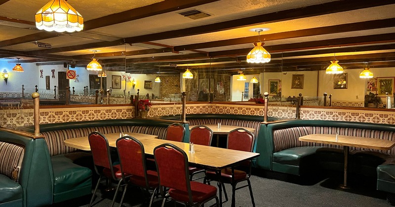 Diner area, tables and chairs