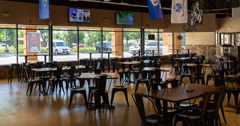 Interior, spacious seating area with large windows