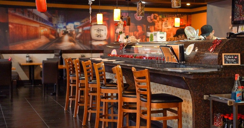 Interior, bar and bar chairs