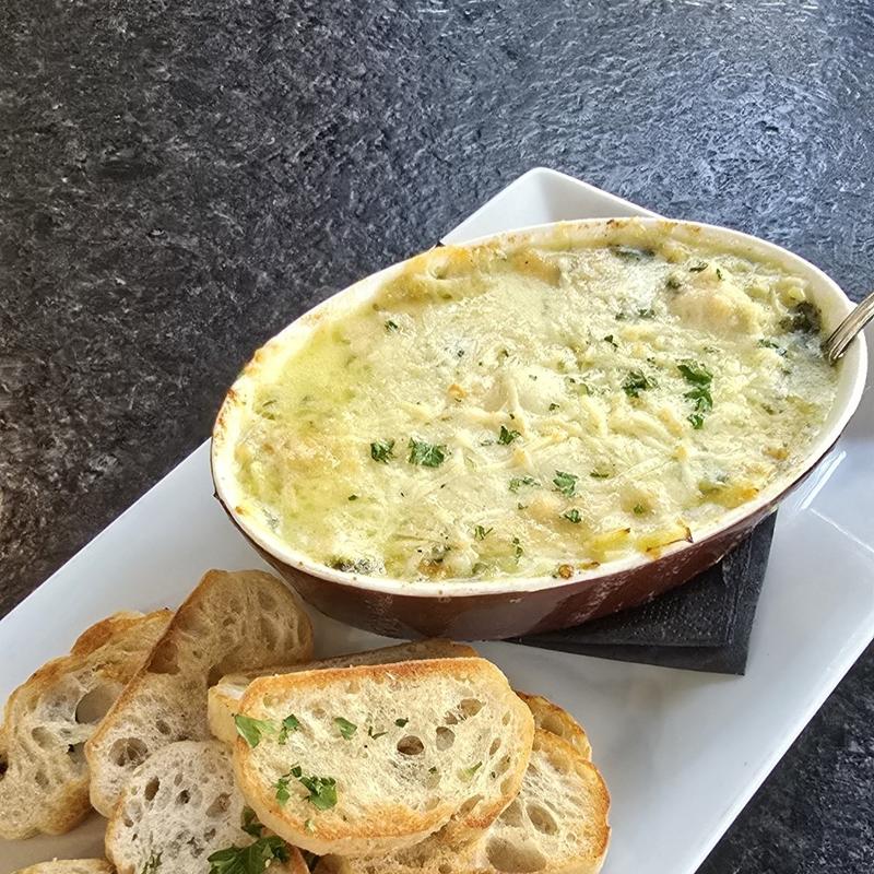 menu item 3 of 102, Artichoke Spinach Bake with Sourdough Toast