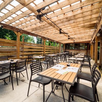 Patio cover with seating area.