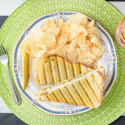 A served  pesto panini.