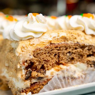 Carrot cake, closeup.