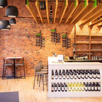 Bar with a wine rack.