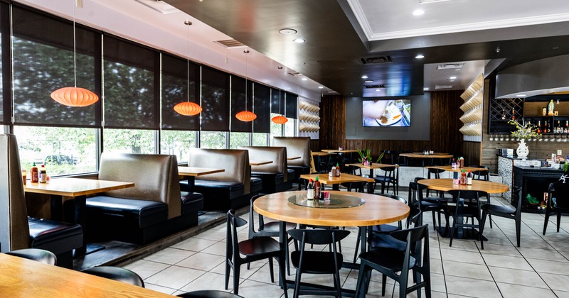Interior, seating area besides the windows