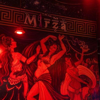 Wall mural, red lighting.