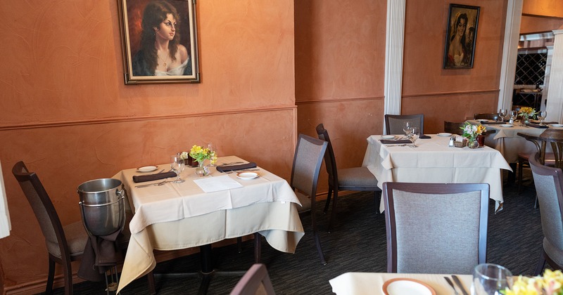 Interior, dining area with set tables