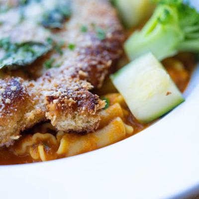 Chicken Parmesean, closeup.