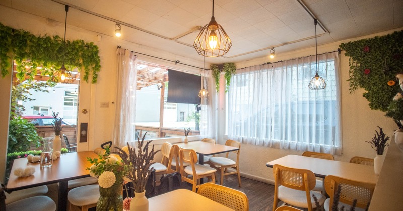 Interior, tables and chairs