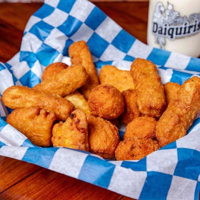 A basket of fried food.