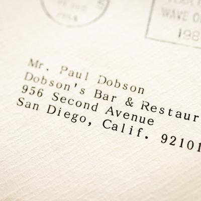 A close-up of the typed address for Dobson's Bar and Restaurant