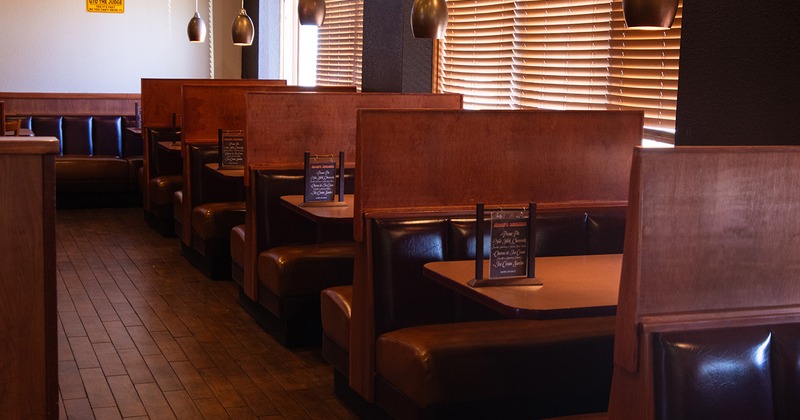 Upholstered dining booths lined up