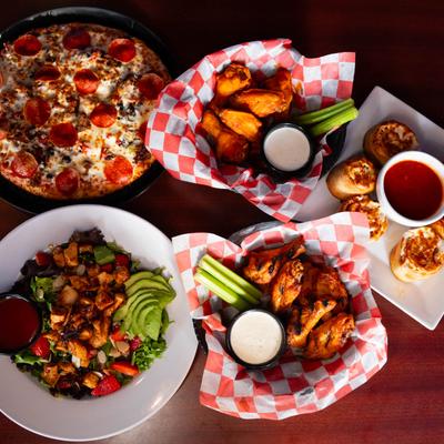 A miscellany of dishes, top view.