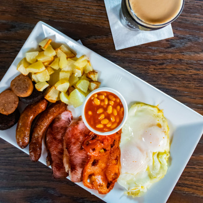 Full English breakfast, top view