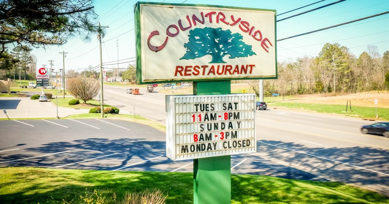 Countryside Restaurant Exterior, pillar sign