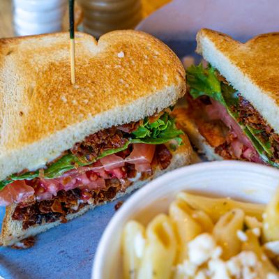 Palmetto BLT sandwiches with pasta salad on the side