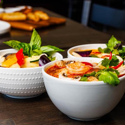 Assorted curry bowls.
