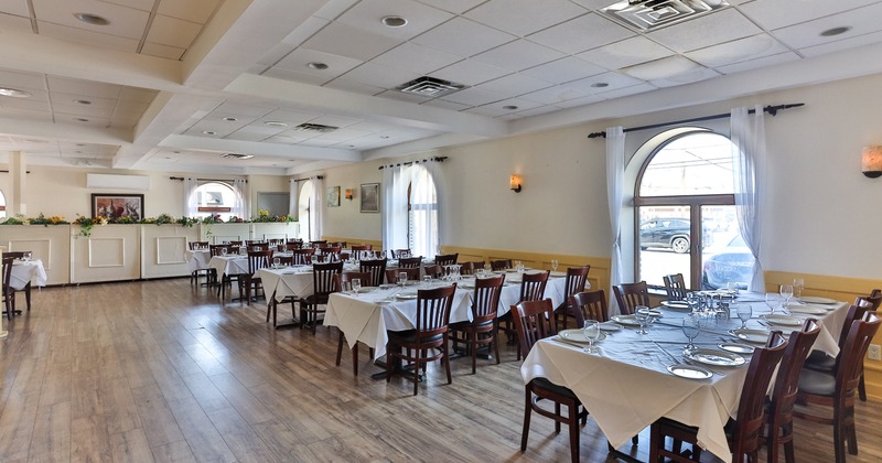 Private dining room with set tables, perfect for any occasion