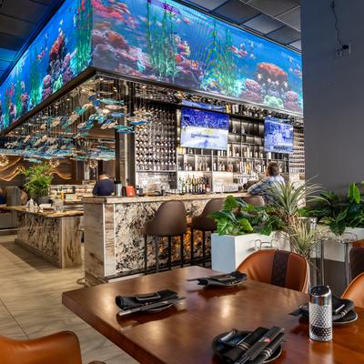 Interior, dining area and a bar.