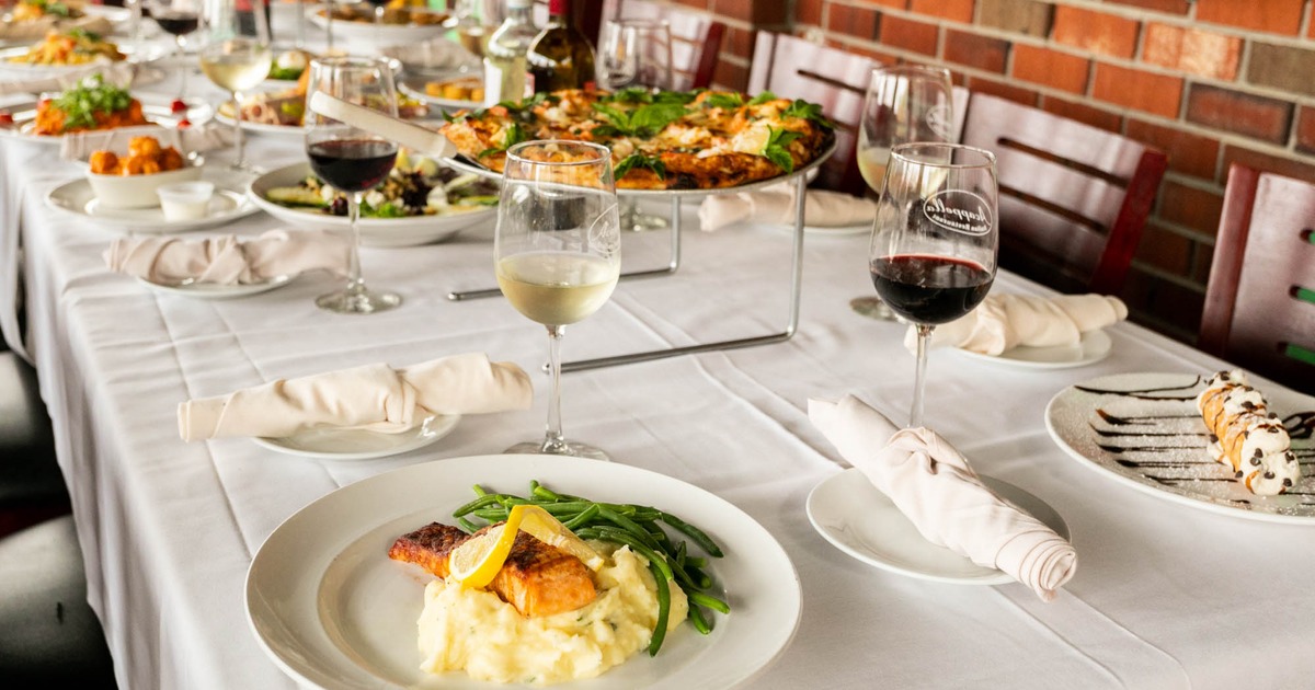 Dishes and beverages on table