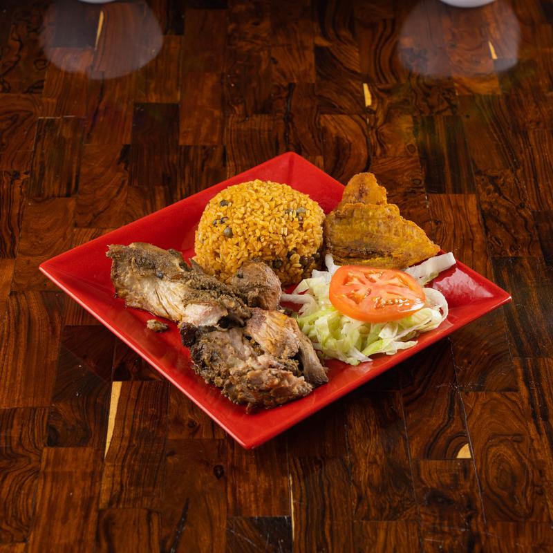 Pernil Con Arroz Con Gandules Y Ensalada photo