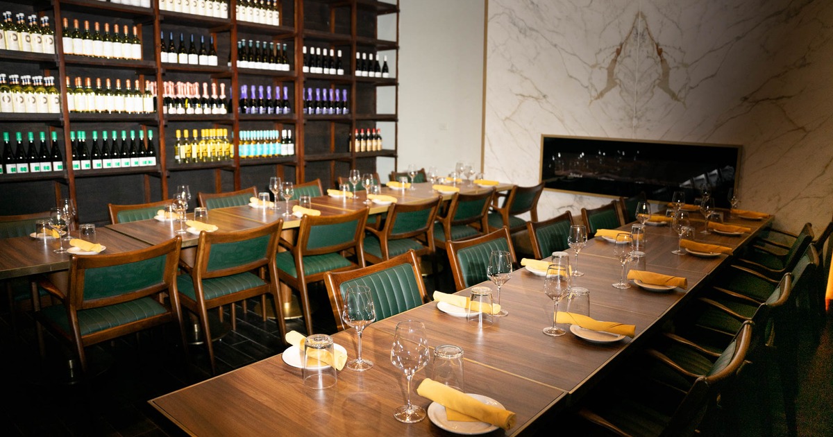 Diner table and bar behind